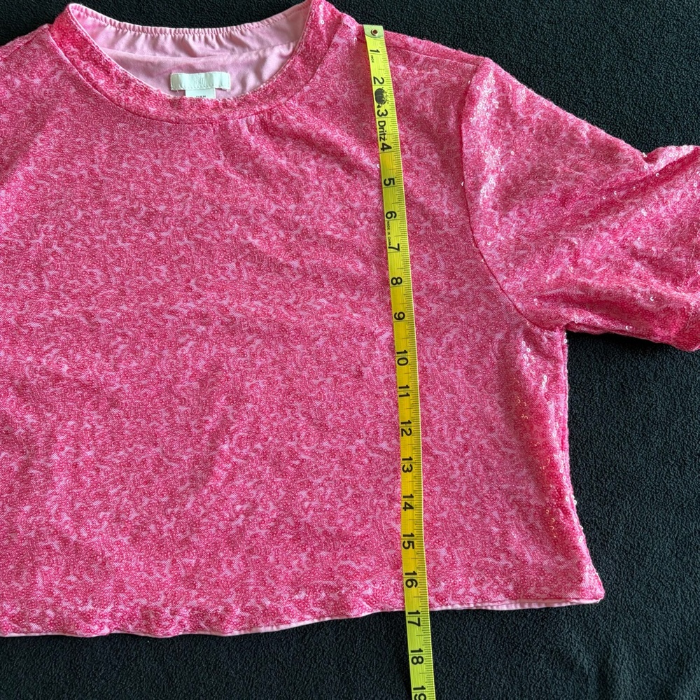 H&M Pink Sequin Crop Top Loose Fit size medium EUC - Picture 8 of 8